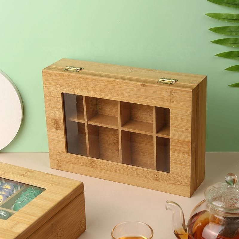 Hộp lưu trữ bằng gỗ có bản lề 8 ngăn Tổ chức lưu trữ hộp trà tre