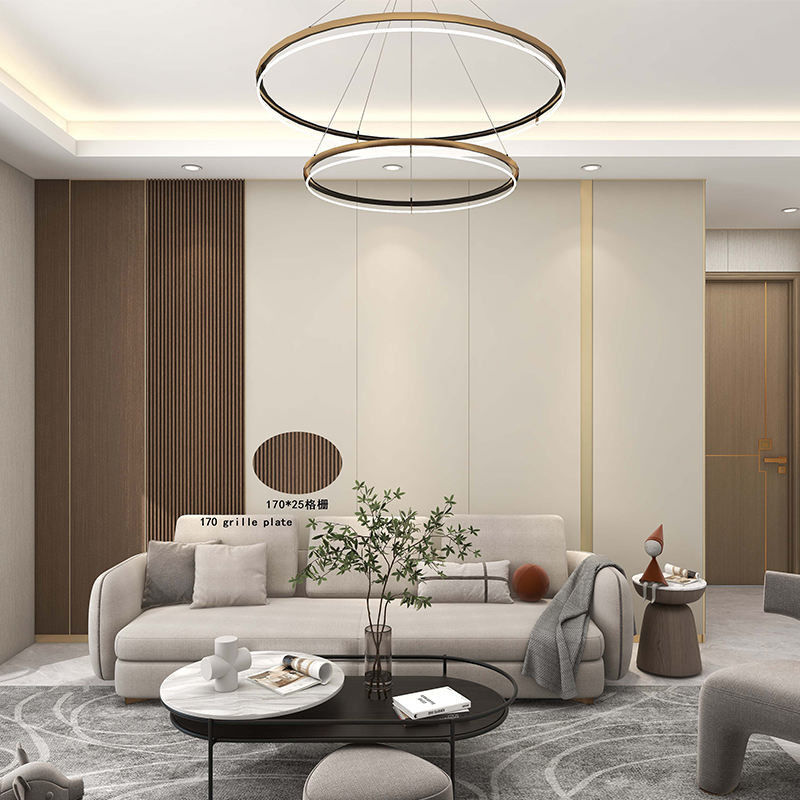 Bảng tường trang trí Trần nhà Louver Wpc Bảng phích gỗ Slat PVC Bảng tường Wpc Nội thất với Led