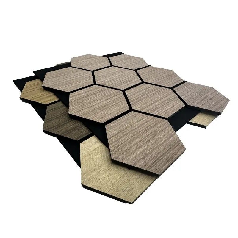 Thiết kế hiện đại gỗ veneer Acoustic Hexagon Panel Soundproof And Sound-Absorbing Wall Panels For Hotel Insulation
